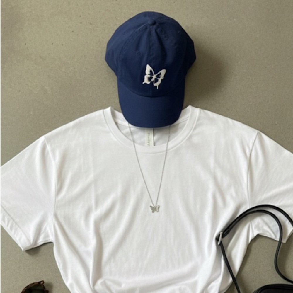 Blue Cap with Butterfly Embroidery